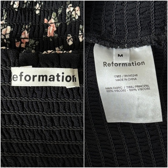 REFORMATION 90s Floral Crepe Smocked Puff Long Sleeve Square Neck Cropped Top M - Picture 8 of 9